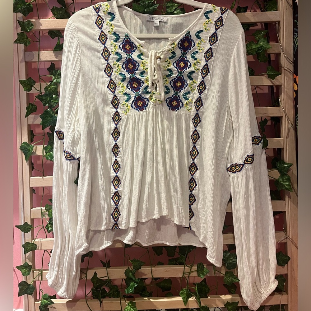 Patrons of Peace Boho Embroidered Peasant Blouse